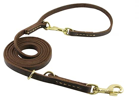 Hundeleine Leder, 2,3 m/7,5 ft verstellbar Laufleine & Umhängeleine, freihändige Führleine mit 2 Karabinern für kleine, mittelgroße und große Hunde zum Laufen und Spazierengehen