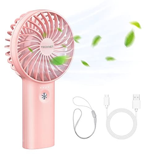 TECKNET Handheld Fan, Portable USB Hand Held Fans Rechargeable Mini with 5200mAh Power Bank, Mini Personal Electric Fan 3 Adjustable Speed Desk Fan for Home/Office/Travel (Pink)