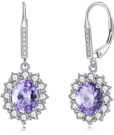 YFN Geburtsstein Ohrringe Sterling Silber Ovale Tropfen Baumeln Hebelarm Ohrringe Schmuck Geschenke für Damen (Juni)