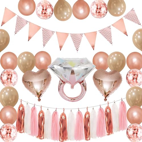HORDUET Junggesellenabschied Frauen JGA Deko Frauen Bride to Be Banner Herzform Folienballons Roségold Konfetti Ballons für Brautparty Junggesellinnenabschied Deko
