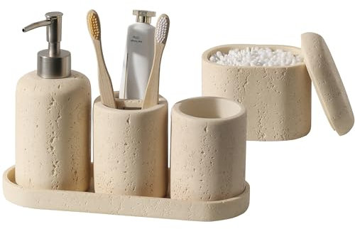Badezimmer-Zubehör-Set, 5-teilig, modernes Badezimmer-Zubehör-Set mit Becher, Zahnbürsten- und Zahnpasta-Halter, Seifenspender