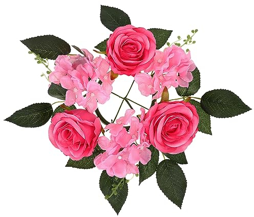 HOMSFOU Künstliche Leuchtergirlande Kränze Für Vorne Kerzenringe Aus Rosen Gefälschte Rosenblüten Seidenrosen Weihnachtsdeko Kerzenringhalter Kerzenhalter Fenster Blumenring Seidenblume