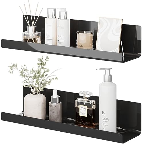 LOFTPLUS Wandregal Ohne Bohren Schweberegal - 2er Set Schwarz Acryl Wand Regal für Bücher and Fotos, Home Decoration Wall Shelf für Küche, Bad, Büro, Wohnzimmer(32x10x8cm)