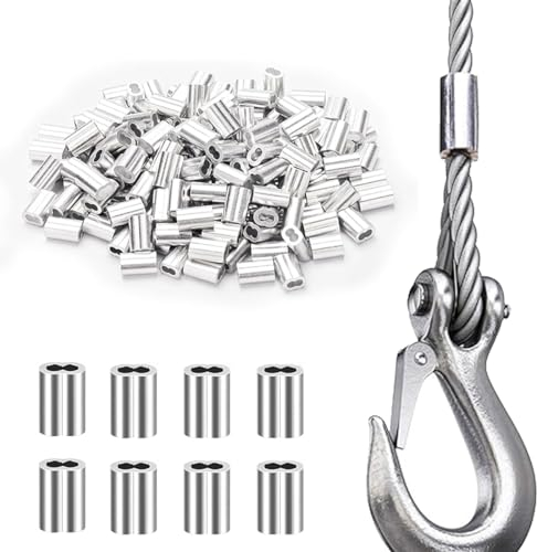 EODKSE 100 Piezas de virolas de Aluminio Dobles para Cables de Acero, con Manguito de Bucle y Cuerda de Alambre, Plateadas (2 mm / 0,078 Pulgada)