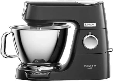 Kenwood Titanium Chef Baker Silver KVC85.004BK, Stand Mixer with Integrated Scale, 3 Stainless Steel Mixing Hooks and Rubber Whisk, 5L and 3.5L Bowls, 1200W, Black