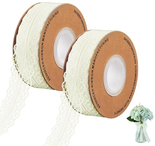 KAYEF Cinta de Encaje Blanco Vintage, 2 Rollos para Coser, Decoración de Mesa de Boda y Manualidades