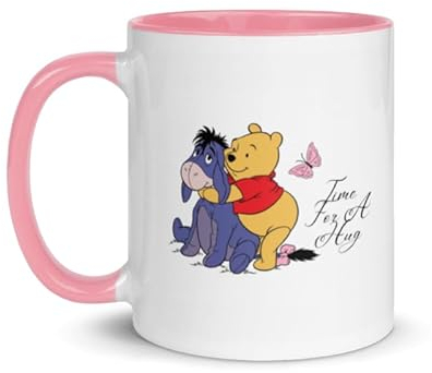 Generic Winnie and Eeyore Mug - 400ml Ceramic Coffee Cup - Watercolour Novelty Cute Sweet Fun Quote Time For a Hug Friend Pig Bear Home Gift Present (Light Pink Handle)