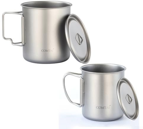 Zoegneer Outdoor Pure Wasserbecher, Titan-Campingbecher mit faltbaren Griffen für Camping, Reisen, Wandern, 420 ml (400 ml + 650 ml)