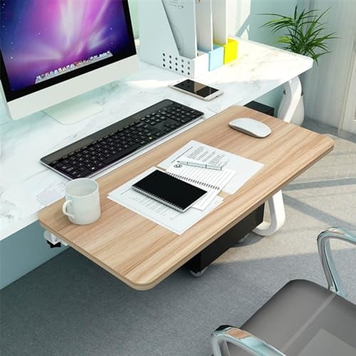 Ergonomics Desk Extender,Foldable Keyboard Tray Under Desk,Wood Tray Pull-Out System with Clamp Mount, Table Mount Armrest Shelf, Computer Elbow Arm Support for Home Office(55x25cm(22x10inch), A)
