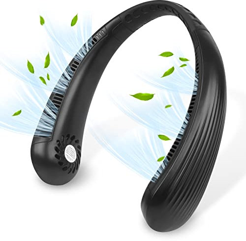 Neck Fan, Portable Bladeless Hands Free Fan with 3 Speeds, Rechargeable Hanging Neck Fan, 3000 mAh Battery Operated Wearable Personal Fan for Men Women Kids Home Office Travel Outdoor (Black)