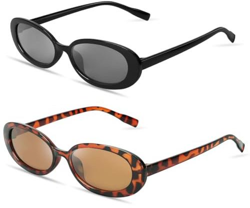 Ainiv Retro Oval Sunglasses, UV 400 Protection, Fashion Eyeglasses for Women Men Kids, Black+Leopard