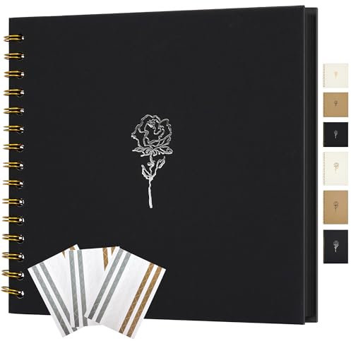 Hiwhy Scrapbook-Fotoalbum 20,5 x 20,5 cm Erinnerungsbuch aus Kraftpapier mit 40 Seiten DIY Album für Hochzeiten, Jubiläen, Familienfotos, Schwarz