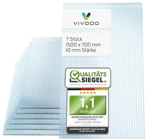 Vivodo Gewächshausplatten 7 Stk. | Hohlkammerplatten Doppelstegplatten 10mm | Platten für Gewächshaus | 700 x 1500 mm