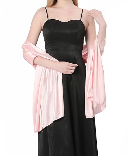 Etoles Femme Mariage Chales en Satin Echarpes Chic Longue Wrap Foulard Pashmina Elégante pour Fêtes Écharpe douce pour femmes en pashmina et châles (rose pâle)