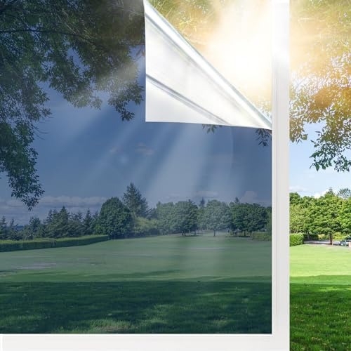 Shackcom Spiegelfolie Selbstklebend Fensterfolie One Way Spiegel Reflektierende Sichtschutzfolie 60x200cm Sonnenschutzfolie 99% Anti-UV Schutz Wärmeisolierung Sonnenschutz Fensterfolie Blau-Silber