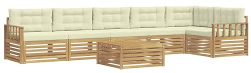 vidaXL Outdoor-Sofagarnitur mit Kissen 7 pcs Weiß und Creme, Lounge-Sofa für die Terrasse, modernes, wetterfestes Gartenmöbel-Set für Bequeme Sitzgelegenheiten