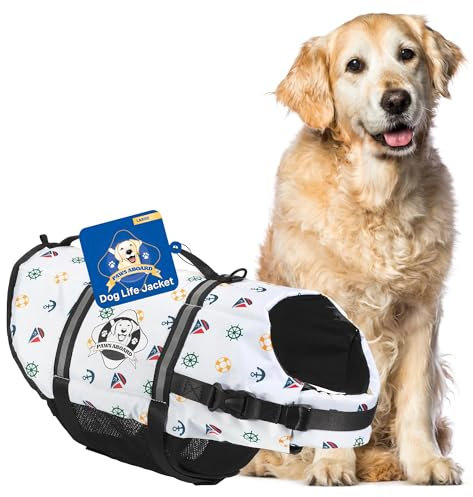 Paws Aboard Hundeschwimmweste – Schwimmweste für Hunde, verstellbar, reflektierend, bequem, mehrere Farben, Muster, Größe XXS bis XL (nautisch, groß)