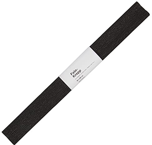 folia 820199 - Krepppapier, 10 Rollen in schwarz, jede Rolle ca. 50 x 250 cm, 32 g/m², sehr elastisches und dünnes Papier, mit einer unebenen und rauen Oberfläche