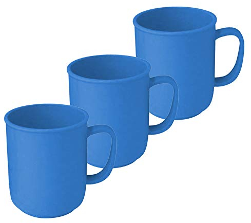 3 tazze con manico da 300 ML in Plastica, disponibile in diversi colori tazza caffè tazza di tè tazza con manico TAZZA, Plastica, Blau, 9,5 x 8 cm