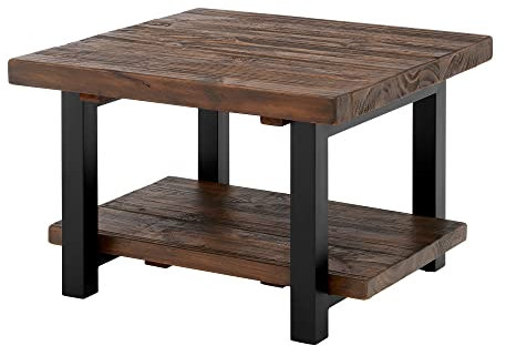 Alaterre Furniture Pomona Square Solid Wood Coffee Table, Rustic Brown, 27”