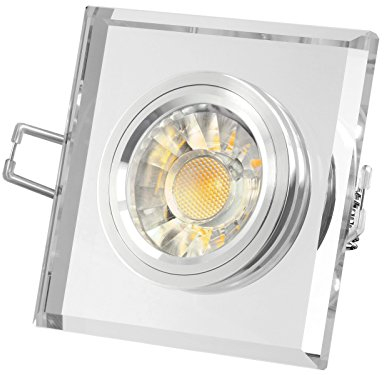 SSC-LUXon GLAS Einbau-Strahler, LED Decken-Leuchte klar spiegelnd, 7W wie 70W Halogen, DIMMBAR, warm-weiß, GU10 230V [Unter- & Einbauleuchten Decken Einbaustrahler]