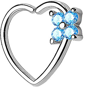 Piercingfaktor Continuous Piercing Ring Herz Kleeblatt Blume mit Kristall Strass Tragus Helix Ohr Cartilage Knorpel Ohrpiercing Silber Aqua