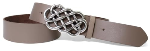 FRONHOFER Damengürtel Leder 4 cm, keltische Koppelschnalle silber | Bundweite 85-125 cm, Schnalle 8,5 x 5 cm echt versilbert, wechselbar per Druckknopf, Made in Germany