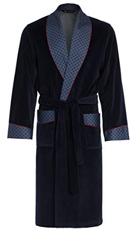 LEVERIE Peignoir de Bain/Sauna Classe Homme en Coton avec col châle en Contraste, Bleu de Prusse/Rouge 2, XXL