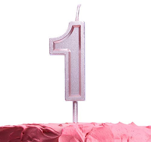 GET FRESH Number 1 Birthday Candle – Rose Gold Number One Candle on Stick – Elegant Pink Number Candles for Birthday Wedding Anniversary – Perfect Baby’s 1st Birthday Cake Candle – Pink 1 Candle