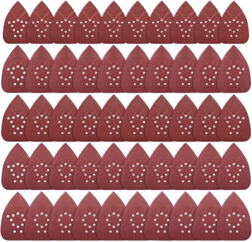 SATC Mouse Sander Pads 50-Piece 60/80/120/150/220 Grits Mouse Sanding Pads Detail Sander Pads Hook and Loop Mouse Sanding Sheets 12 Holes Sandpaper for Mouse Sander