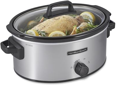 Hamilton Beach 6-Quart Slow Cooker with 3 Cooking Settings, Dishwasher-Safe Stoneware Crock & Glass Lid, Silver (33665G)