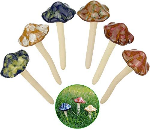 EMAGEREN 6 Stücke Gartenpilze Deko Keramik Pilz Toadstool Fliegenpilz 4 Farben Dekopilz Gartenfee Zubehör Deko Pilze für Fee Garten Dekorationen Patio Blumentöpfe Outdoor DIY Potting Shed Blumentopf