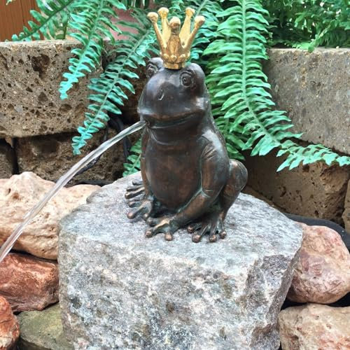 Gartenfigur Froschkönig Ratomir mit vergoldeter Krone von Rottenecker, Bronze, Höhe: 17 cm