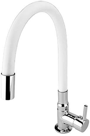 ATCO® Kaltwasser Waschtisch Waschtischarmatur Standventil Wasserhahn Waschbecken Armatur Kaltwasserhahn Bad Gäste-WC Ventil flexibler Auslauf Chrom-weiss
