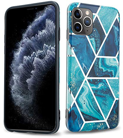cadorabo Case works with Apple iPhone 11 PRO (XI PRO) in Blue wave marble No.13 - TPU Silicone Cover with Mosaic Pattern Design - Ultra Slim Protective Gel Shell Bumper Back Skin