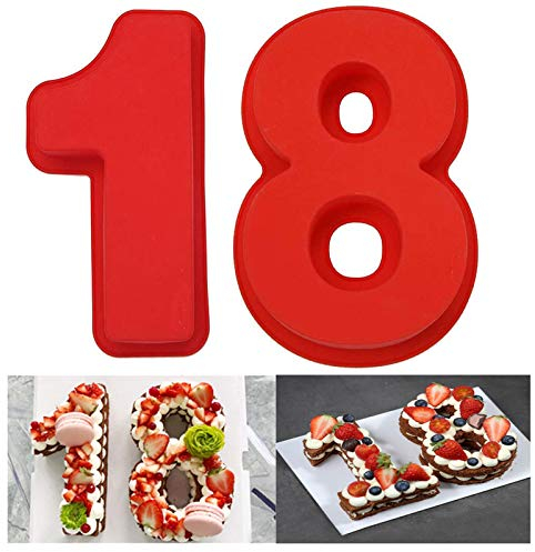 LIMEOW 2 Piezas Moldes Silicona para Tartas Molde Silicona Números Moldes de Formas Específicas para Tarta Pastel Hornear para Cumpleaños, Bodas, Aniversarios 10 Pulgadas(Contiene los números 1 y 8)
