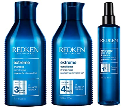 Redken Pflegeset mit Shampoo, Conditioner & Anti-Snap Spray für sprödes und geschädigtes Haar, Anti Haarbruch, Mit Interlock Protein Network, Extreme
