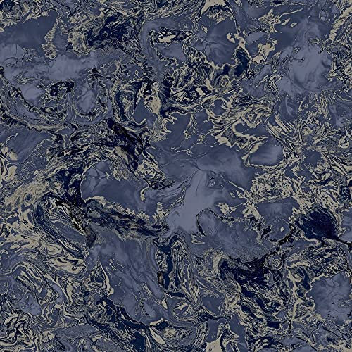 Debona Liquid Marble Navy Silver Wallpaper 6365 - Metallic Glitter Shimmer