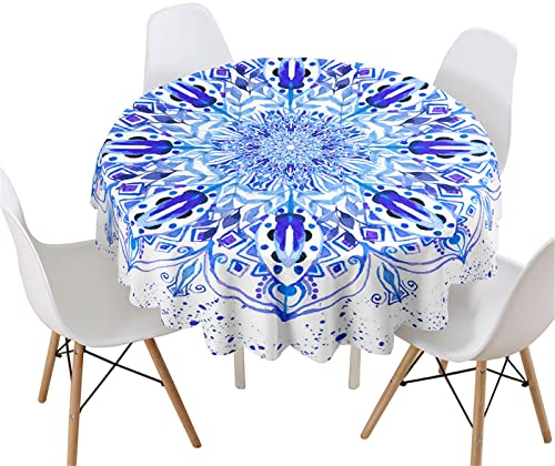 Highdi Impermeable Mantel de Redondo, Antimanchas Lavable Manteles 3D Estampado Mandala Moderno Decoración para Salón Cocina Comedor Mesa Exterior (Cristal Graffiti,Redondo 140cm)