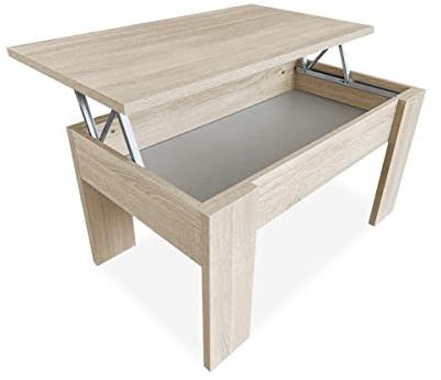 Duérmete Online - Mesa de Centro Elevable, Para Salón o Comedor, Madera, Acabado en Color Cambria, Medidas: 90 cm (Ancho) x 50 cm (Fondo) x 46-57 cm (Alto)