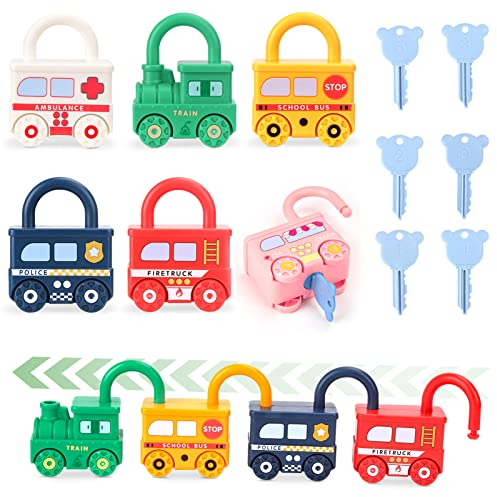 Joyreal Clés et Serrures Jeux Enfants 2 3 4 5 Ans - Voiture Jouet Enfant Montessori 2 3 4 Ans Parcours de Motricité Jeu Educatif Jeux Sensoriel Cadeau pour Enfants Garçons Fille