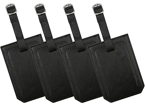 QeeFop Kofferanhänger Koffer 4 Stück Kofferanhänger mit Adressschild Namensschilder, Gepäckanhänger Adressanhänger Koffer Luggage Tags für Koffer Reisetasche Tasche (Schwarz)