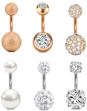 Incaton Bauchnabelpiercing 8mm Stablänge Nabelpiercing Ring Banane Piercing Silber Rosegold 6 Stk 14 Gauge