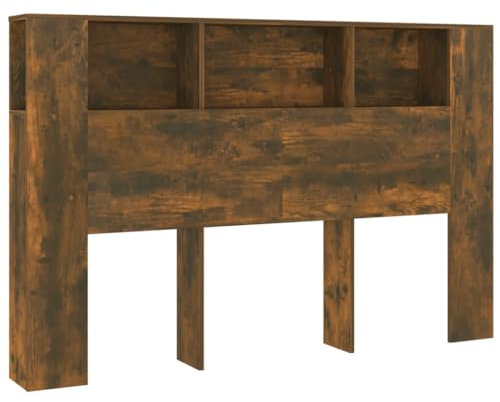 vidaXL Armoire de Tête de Lit Murale Meuble de Chambre à Coucher Tête de Lit avec Rangement Accessoire de Lit Double Chêne Fumé 160x18,5x104,5 cm