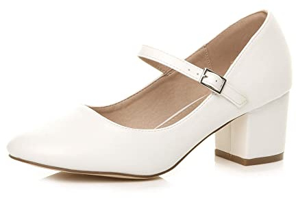 AJVANI Womens Ladies mid Block Heel Strap Work Evening Party Mary Jane Court Shoes Size