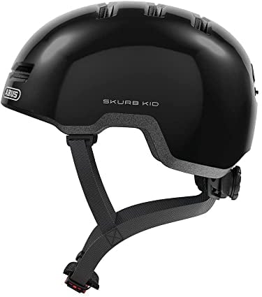 ABUS Kinderhelm Skurb Kid - robuster Fahrradhelm im Skater-Look mit Platz für einen Zopf und vielfältigen Designs - für Mädchen und Jungen - Schwarz Glänzend, Größe M
