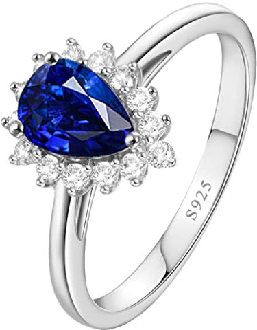 Epinki Solitär Ring Damen Silber 925er, Tropfen Träne mit Simulierte Blau Saphir Hochzeitsring Pärchen Ringe Echt Silber Schmuck Gr.53 (16.9)