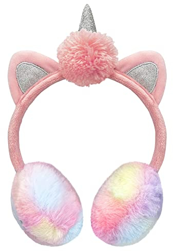 Gifts Treat Mädchen Ohrenschützer Einhorn Ohrenschützer Winter Ohrenwärmer Verstellbare Ohrenschützer für Mädchen Warmes Accessoire Weicher Plüsch, Kugel Einhorn, S