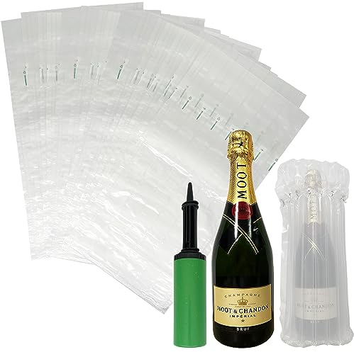 JinPhon 25 Stück Verpackung für Champagnerflaschen, aufblasbare Flaschen, schützt Flaschen, wiederverwendbar, Verpackung für Champagner mit einer Pumpe, durchsichtig, Verpackung