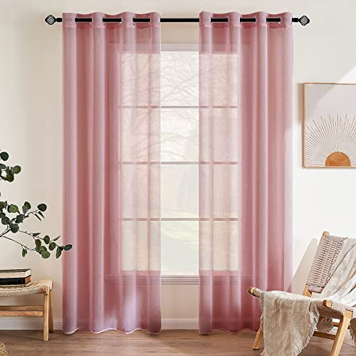 EMEMA 2er Set Sheer Voile Vorhang mit Ösen Transparente Gardine aus Voile Polyester Ösenschal Transparent Wohnzimmer Luftig Dekoschal für Schlafzimmer 140 X 225 cm Dark pink